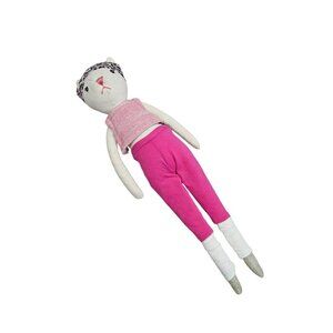 Anthropologie Cat Doll Woven Knit With‎ Pink Outfit Leopard Print Headband 18"